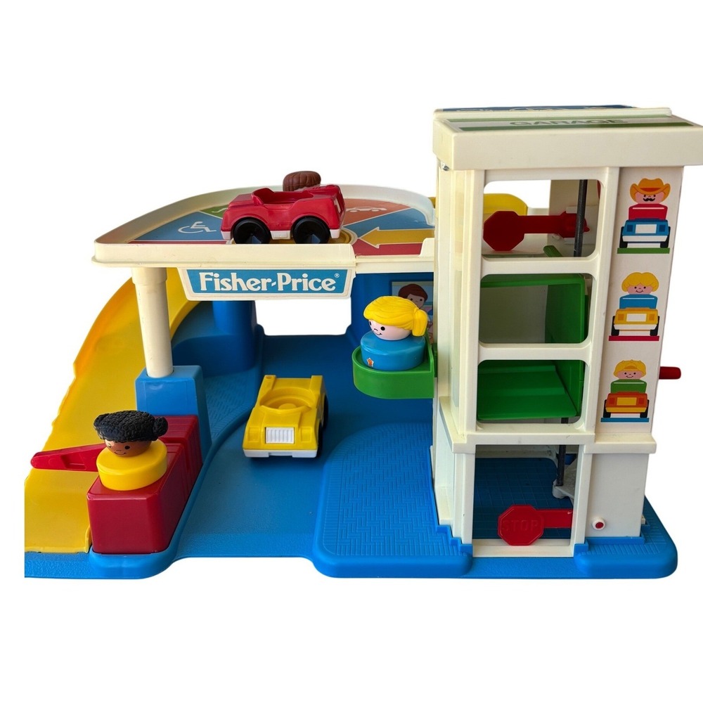 Vtg 1990 Fisher Price Little People Garage Ramps n Roadways Playset Cars Figures